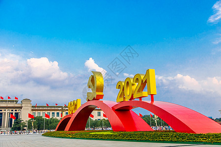 北京地标天安门广场建党100年背景图片