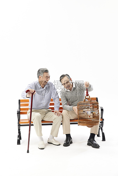 两位老年人遛鸟聊天图片