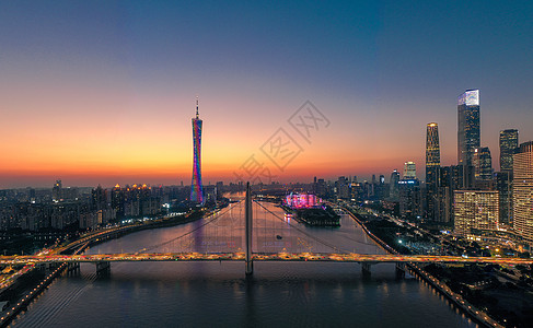 广州珠江新城珠江沿岸夜景航拍图片