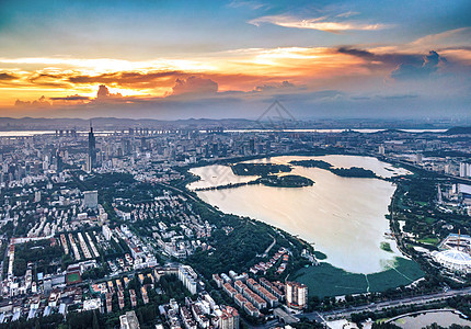 南京玄武湖夜景晚霞航拍图片