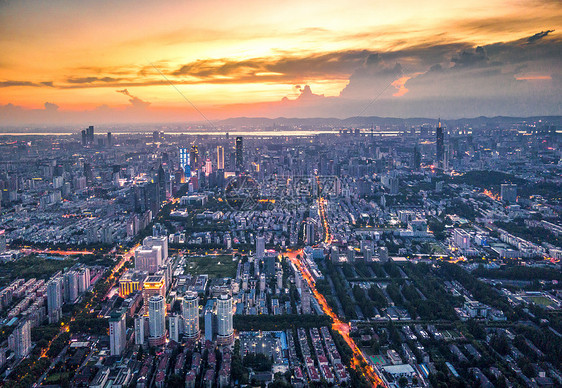 南京城市夜景晚霞图片