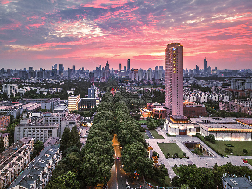 南京城市夜景晚霞图片