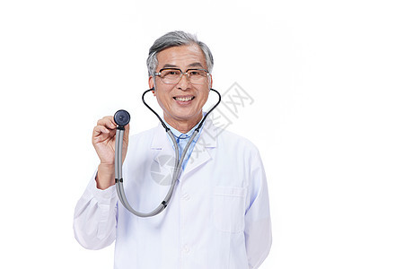 老年医师男教授拿听诊器图片