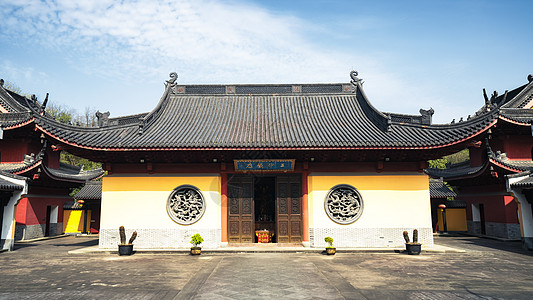 4A风景区新昌大佛寺寺庙建筑背景