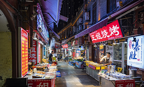 青岛劈柴院小吃街夜景背景图片