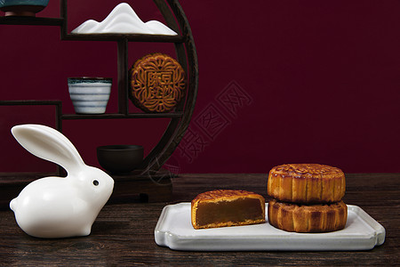 月兔中秋节月饼和玉兔背景
