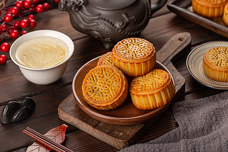 茶月饼中国传统节日中秋节月饼背景