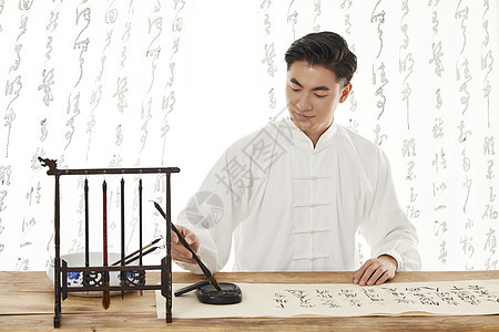 中国风男性书法写字传统背景图片