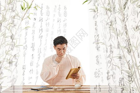 国学传统中国风男性手拿古书图片