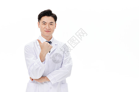 医生半身年轻男性医生拇指点赞背景