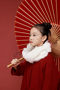 儿童手拿伞小女孩手拿中国风红伞背景