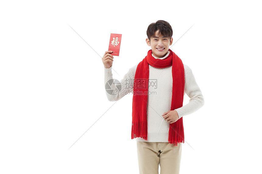 青年男性迎新春过新年送红包图片