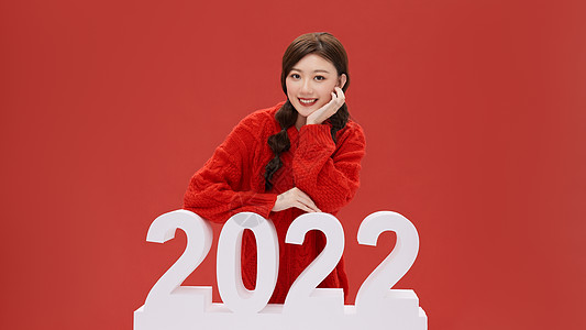 春节活力女性迎接2022年背景