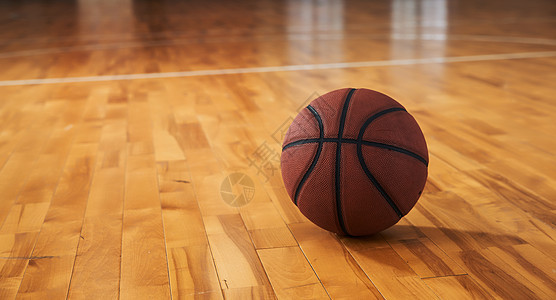 室内篮球场地板上的篮球图片