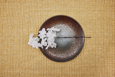 樱花在日式陶瓷盘上图片