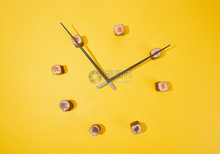 美味寿司彩色时钟概念图片