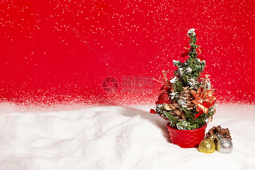 带雪的迷你可爱圣诞树图片