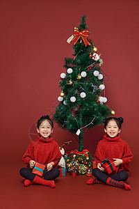 双胞胎小女孩过圣诞节图片