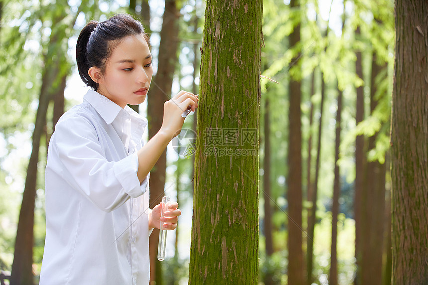 采集植物的女性科学家图片