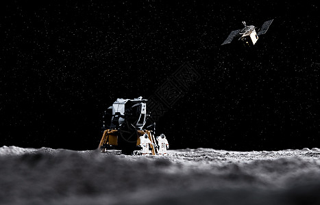 从登月设备上下来的宇航员和卫星高清图片