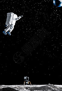 地球星空背景悬浮在太空中跟地球挥手的宇航员背景