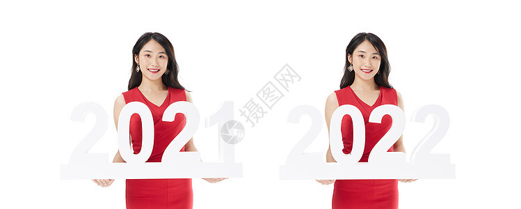 美女欢乐跨年2021迎接2022背景图片