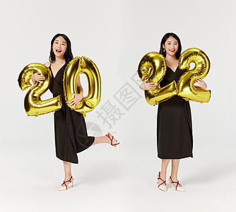 美女欢乐迎接新年2022图片