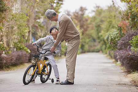 爷爷教孙子骑自行车图片