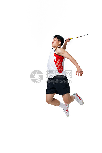 跳跃的羽毛球男性形象图片