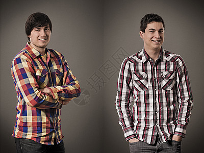 穿格子衬衫的两个男人图片