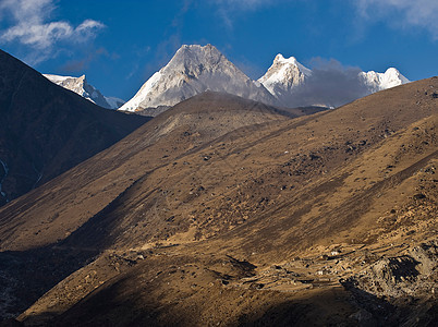 荒山和远处的雪山图片