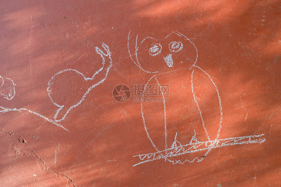 粉笔绘画的猫头鹰和蜗牛图片