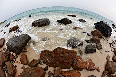 越南孔岛白一行海滩鱼眼图图片
