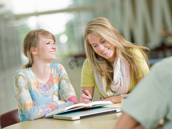 年轻辅导老师微笑的看着书本图片
