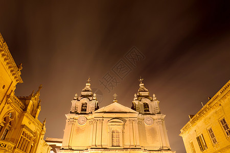 Mdina大教堂夜间照明马耳他图片