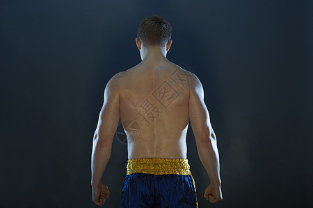 年轻男拳击手的后背背景图片