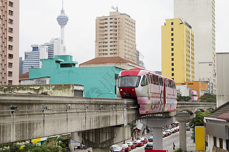 高架铁路马来西亚吉隆坡的单轨列车背景