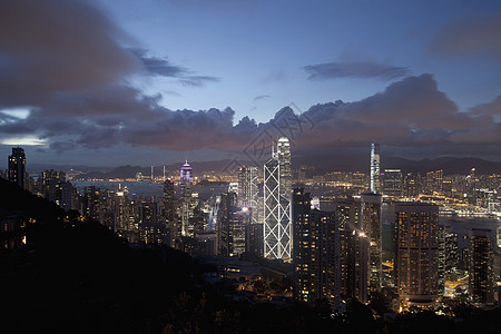 香港黄昏摩天大楼空中景象图片