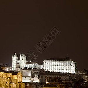 在葡萄牙波尔图的夜晚观看波尔图大教堂图片