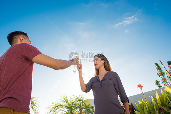 顶楼花园碰杯的夫妇图片