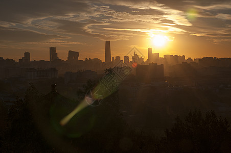 北京日落时城市风景背景图片