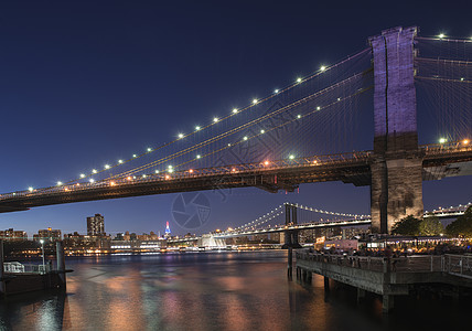 纽约布鲁克林美国纽约曼哈顿布鲁克林和曼哈顿桥晚光背景