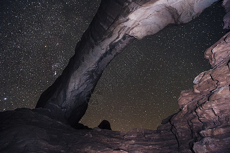 美国犹他州摩押拱门公园柱状岩层和繁星夜空背景图片