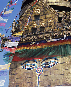 尼泊尔加德满都Swayambhunath的SwayambhunathStupa的目光详情图片