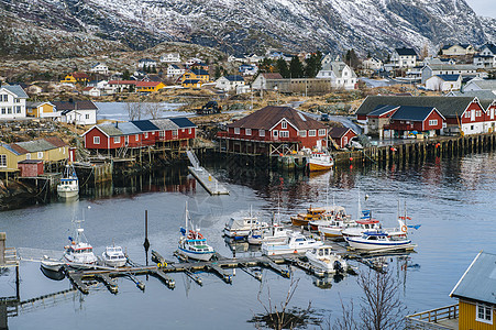挪威罗福顿里纳港渔船图片