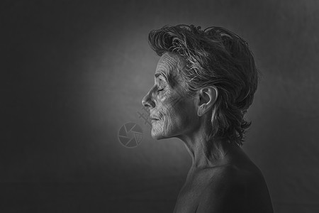 裸露黑白外国老年女性闭眼肖像图片