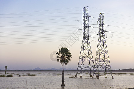 巴西塞阿拉泰巴涝渍地的电力塔图片