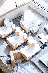 木建筑模型的高角视图图片