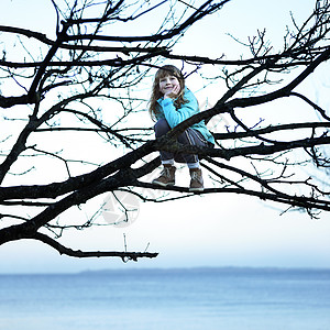 坐在树上的女孩图片