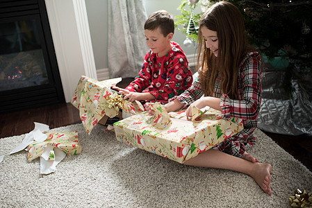 姐姐和弟弟开圣诞礼物图片